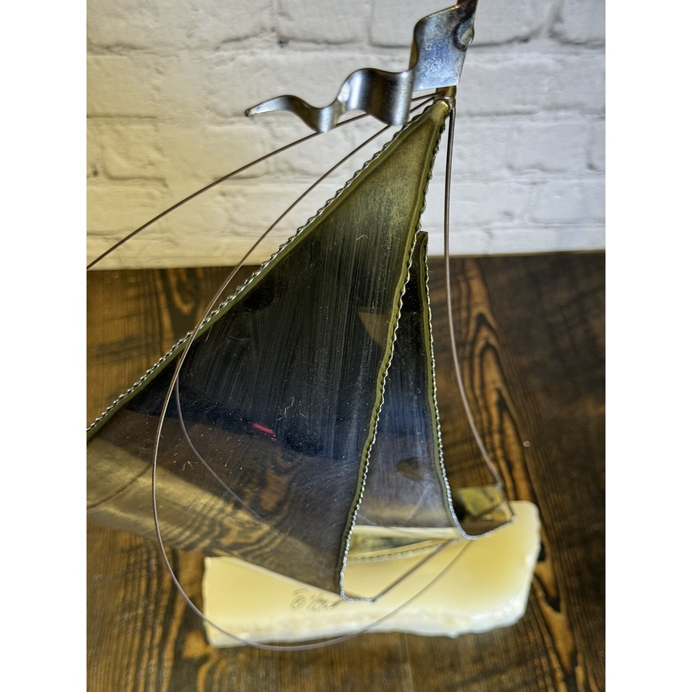 Vintage Signed John DeMott Art Metal Sailboat 17" Onyx Collectible 1975 boat - Picture 16 of 16